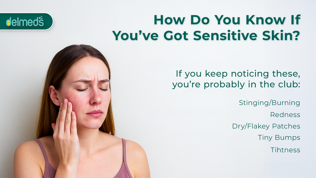 Woman with sensitive skin showing redness and irritation symptoms