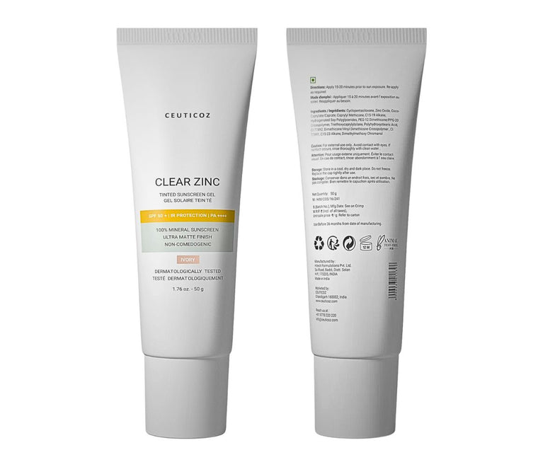 Ceuticoz Clear Zinc Tinted Sunscreen gel, Ivory