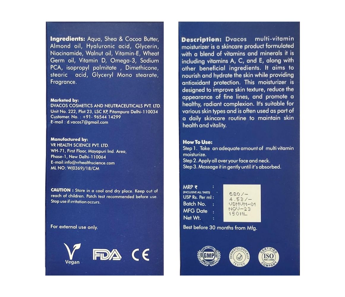 D'vacos Multi Vitamins Moisturizing Cream