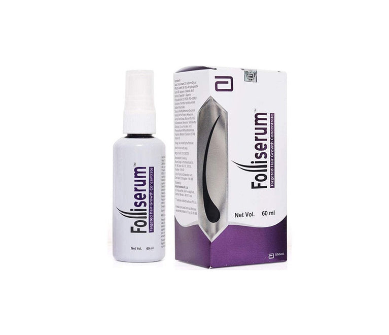A bottle of Folliserum Hair Growth Serum next to its packaging box.