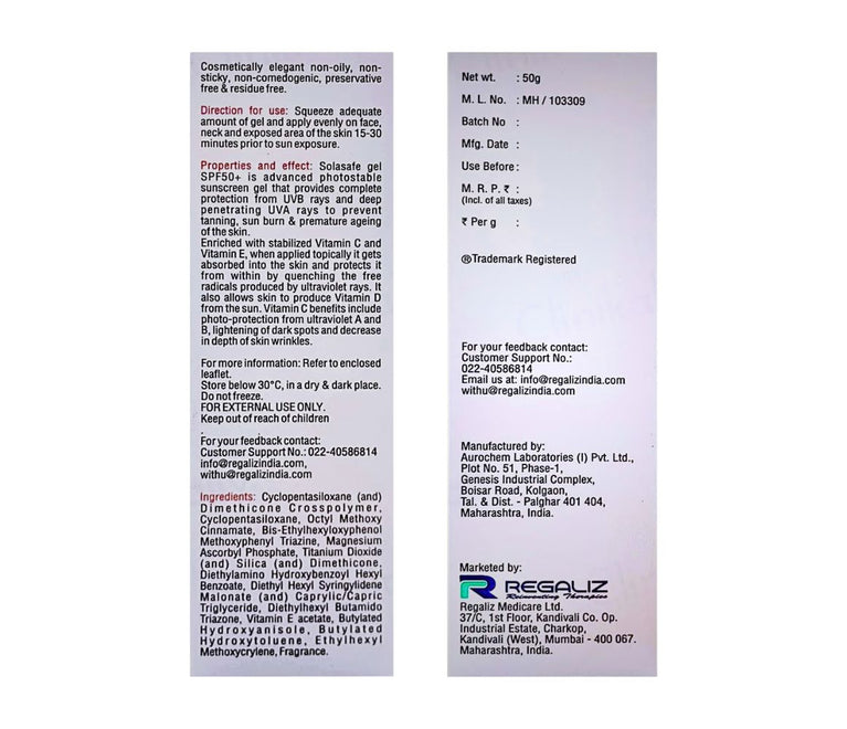 Solasafe SPF 50+ Sunscreen Gel
