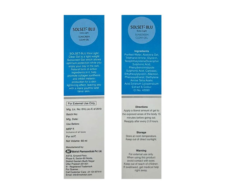 Solset Solset-Blu Extra Light Sunscreen Clear Gel SPF 30 PA+++