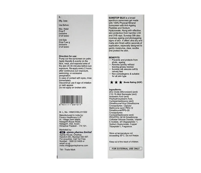 Sunstop Silk Matte Skin Feel Mineral Sunscreen Gel SPF 58+