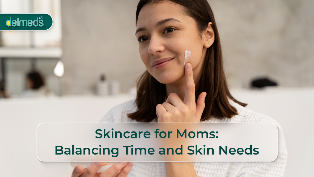 Mom applying face cream – skincare for moms by Delmeds