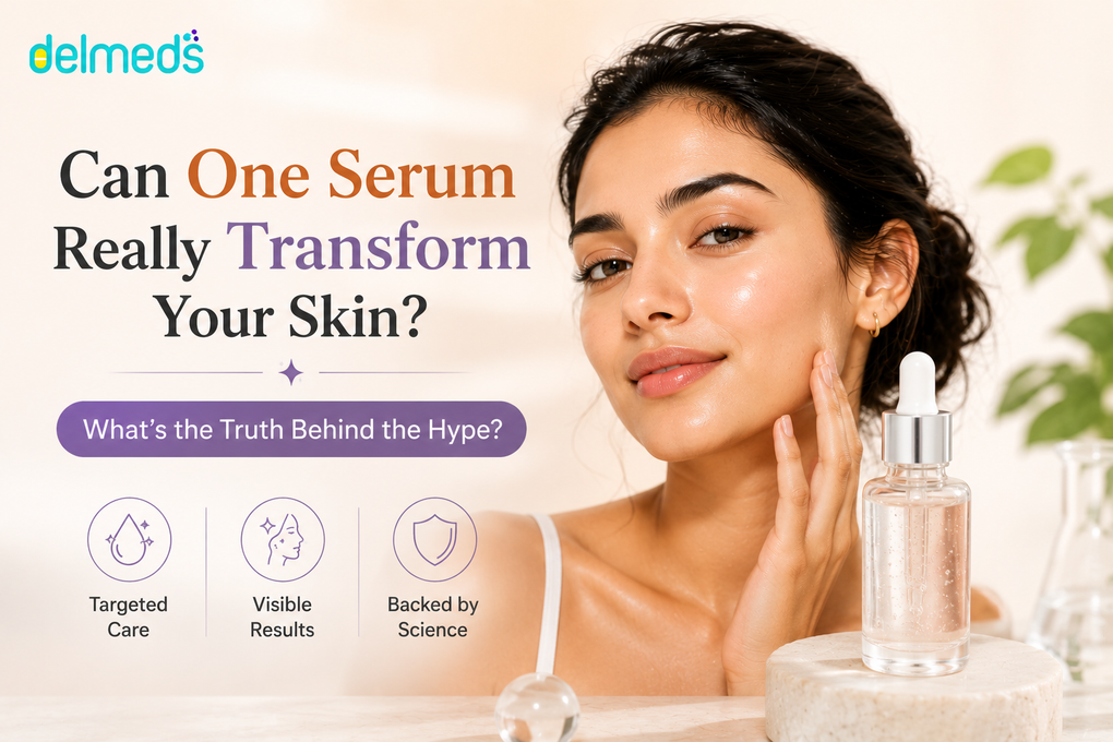 Woman applying face serum with glowing healthy skin, highlighting the benefits of targeted skincare ingredients for hydration, brightness, and overall skin health.