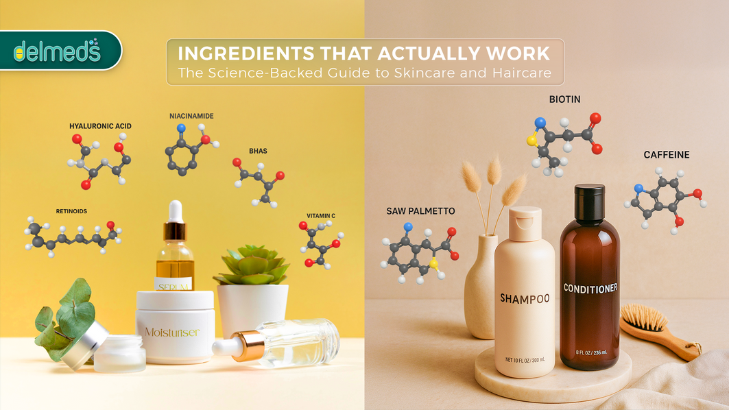 Skincare and haircare ingredients that actually work, with product visuals