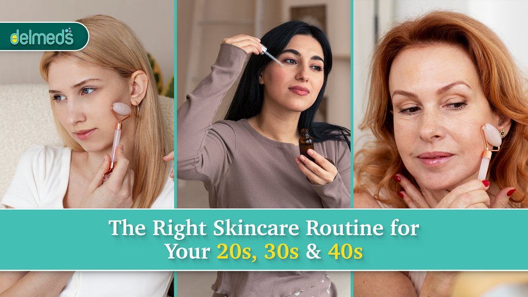 Women following age-specific skincare routines in their 20s, 30s, and 40s .png