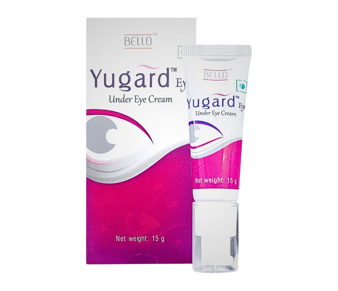 Yugard Under Eye Cream packaging with Bello branding on a white background
