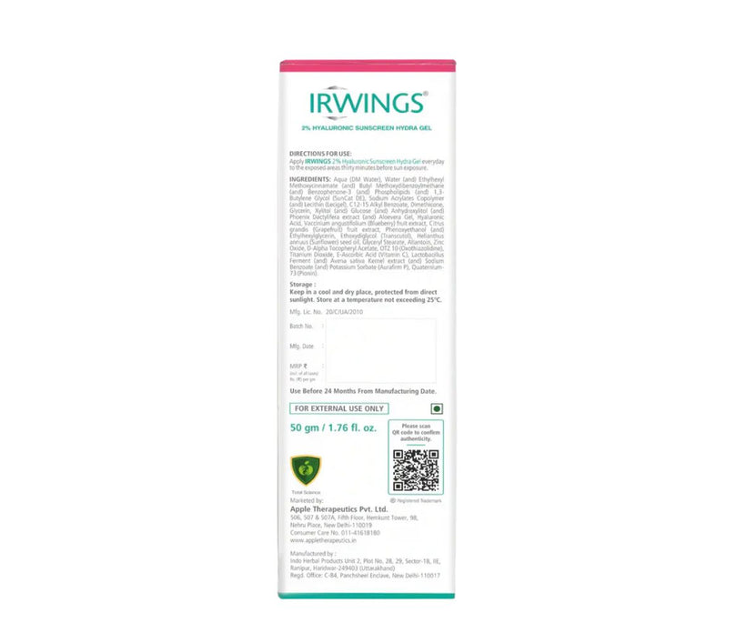 Irwings 2% Hyaluronic Acid Sunscreen Hydra Gel