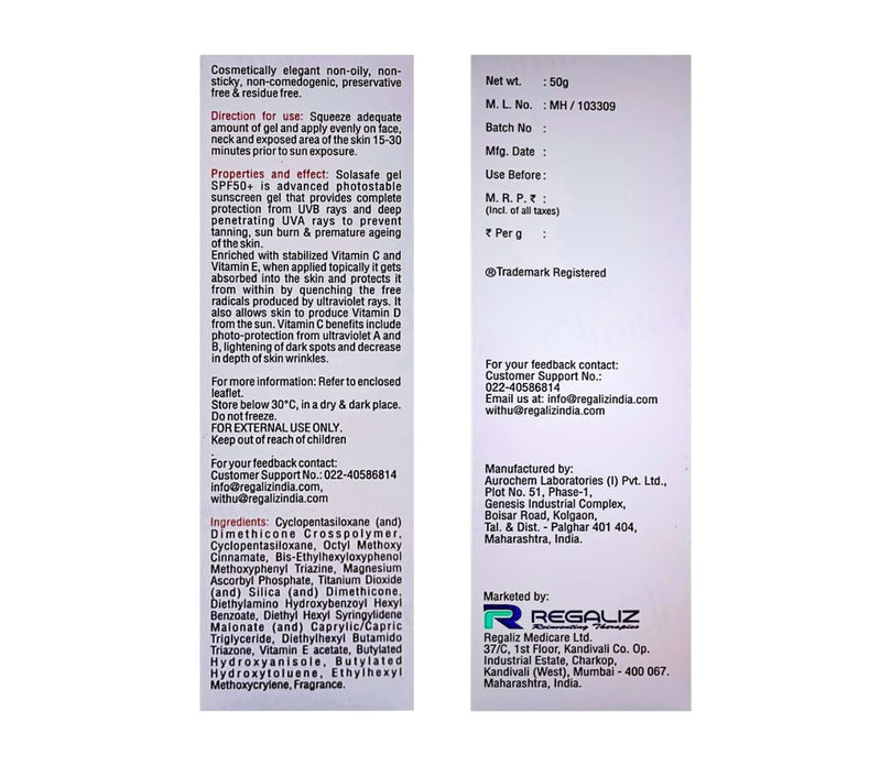 Solasafe SPF 50+ Sunscreen Gel